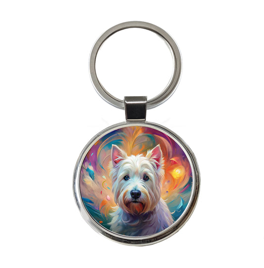 West Highland White Terrier Westie Dog Abstract Art Round Metal Keychain