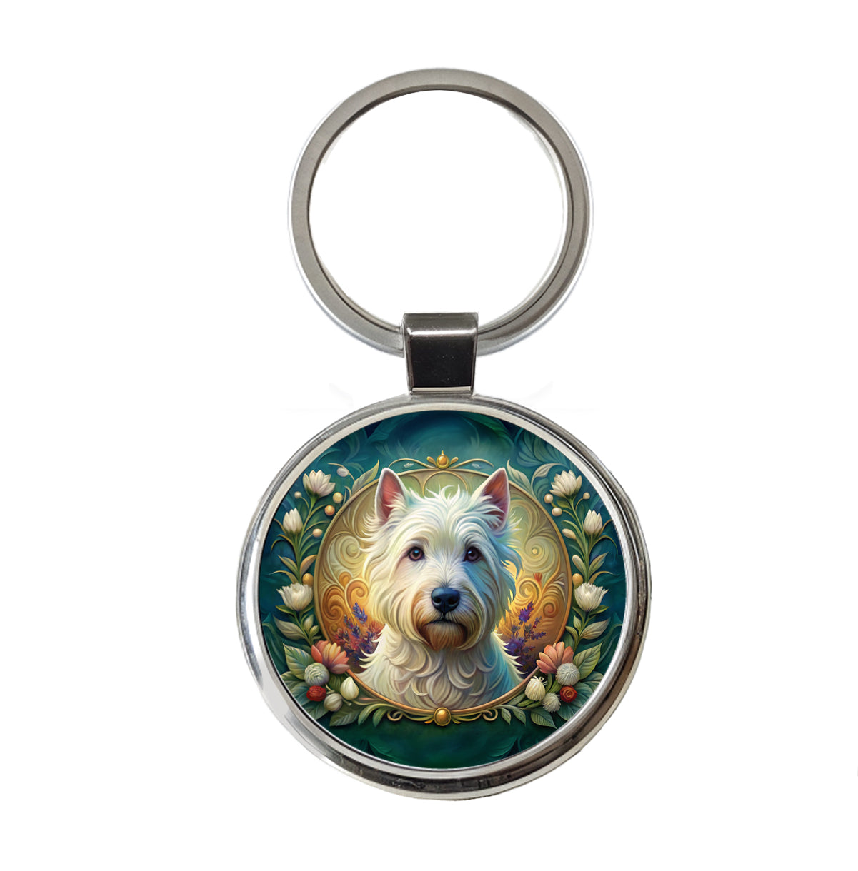 West Highland White Terrier Westie Dog Art Nouveau Round Metal Keychain