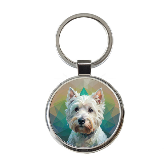 West Highland White Terrier Westie Dog Contemporary Art Round Metal Keychain