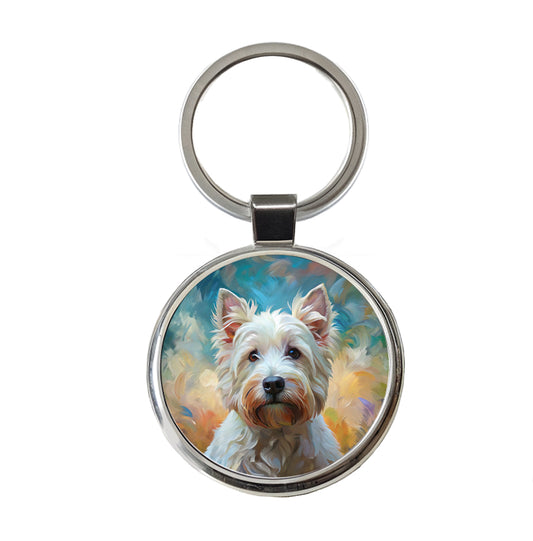 West Highland White Terrier Westie Dog Expressionism Art Round Metal Keychain