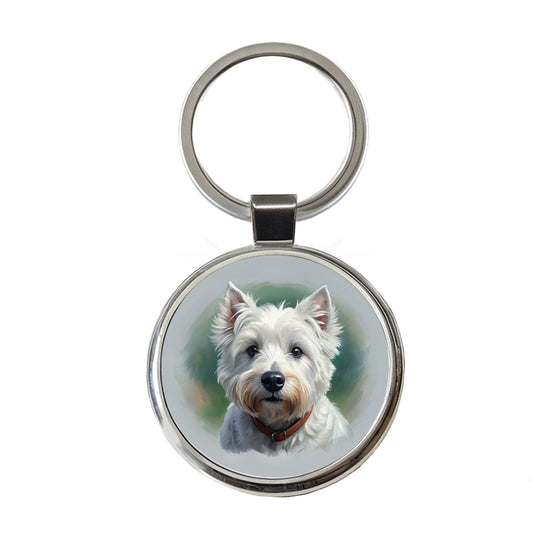 West Highland White Terrier Westie Dog Illustration Round Metal Keychain