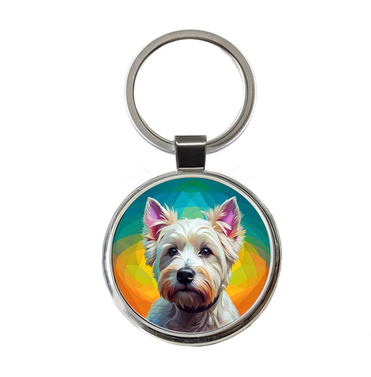 West Highland White Terrier Westie Dog Pop Art Round Metal Keychain
