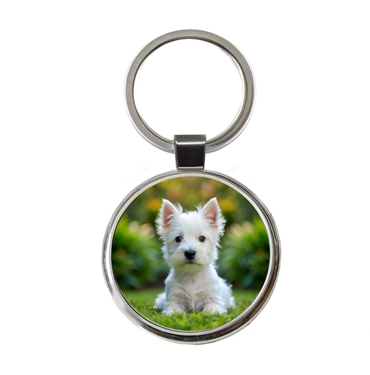 West Highland White Terrier Westie Dog Puppy Photo Round Metal Keychain