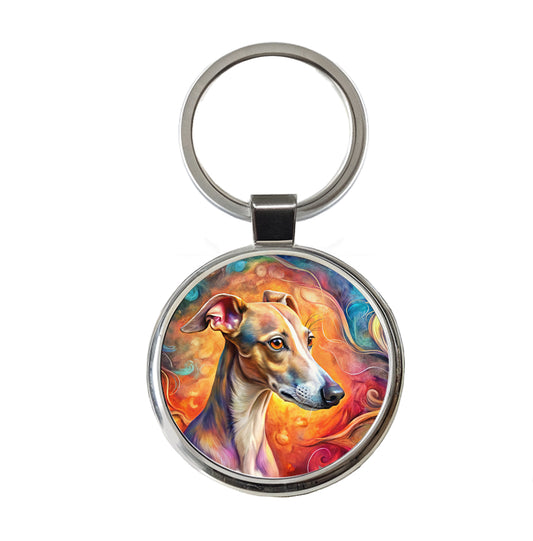 Whippet Dog Abstract Art Round Metal Keychain