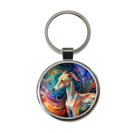 Whippet Dog Abstract Stylized Art Round Metal Keychain