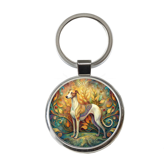 Whippet Dog Art Nouveau Round Metal Keychain