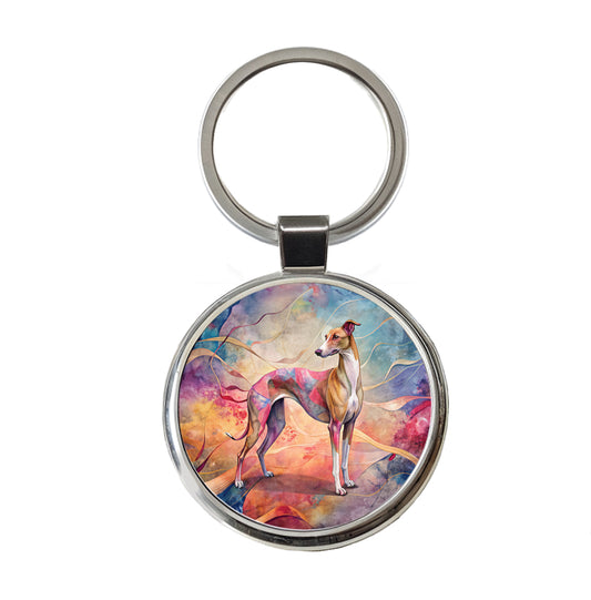 Whippet Dog Contemporary Art Round Metal Keychain