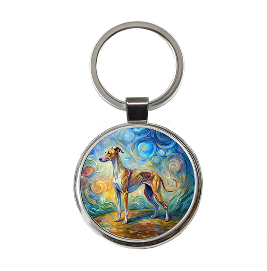 Whippet Dog Expressionism Art Round Metal Keychain