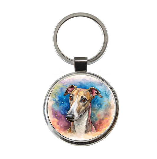 Whippet Dog Illustration Round Metal Keychain