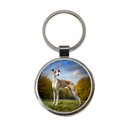 Whippet Dog Photo Round Metal Keychain