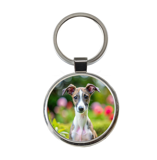 Whippet Dog Puppy Photo Round Metal Keychain