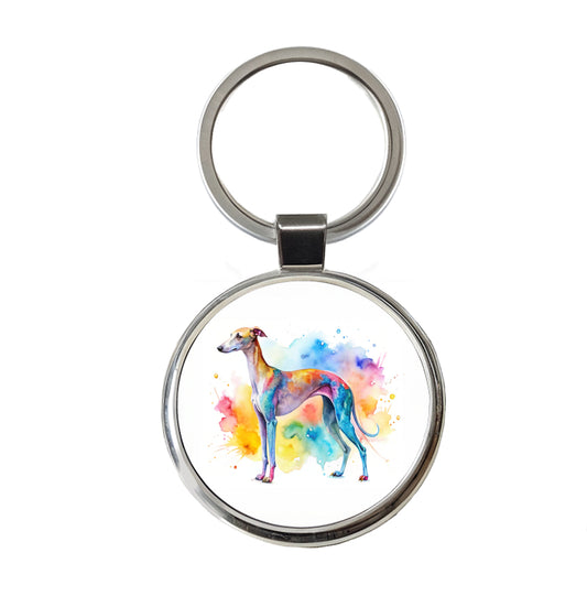 Whippet Dog Watercolor Style Round Metal Keychain