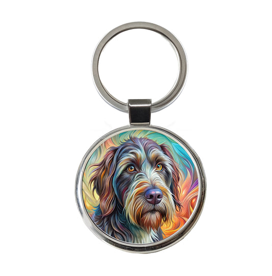 Wirehaired Pointing Griffon Dog Abstract Art Round Metal Keychain