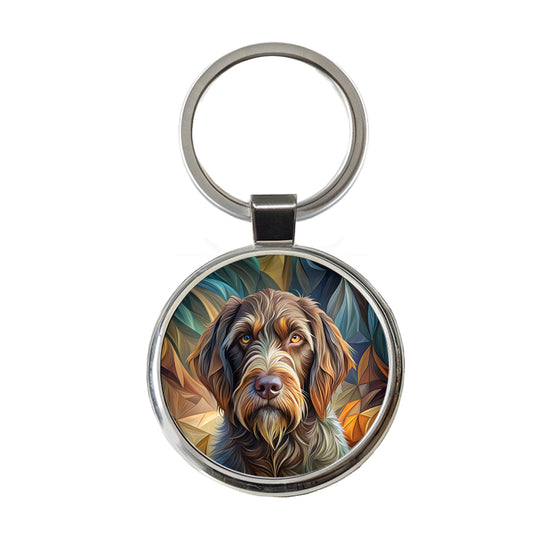 Wirehaired Pointing Griffon Dog Abstract Stylized Art Round Metal Keychain