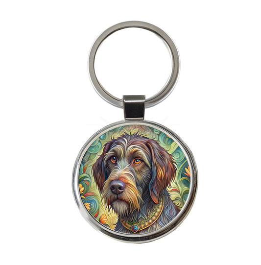 Wirehaired Pointing Griffon Dog Art Nouveau Round Metal Keychain
