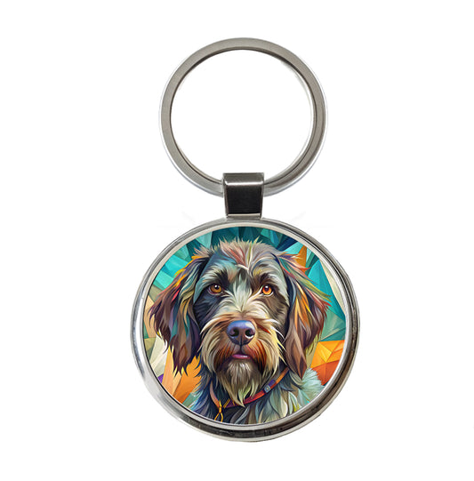 Wirehaired Pointing Griffon Dog Contemporary Art Round Metal Keychain