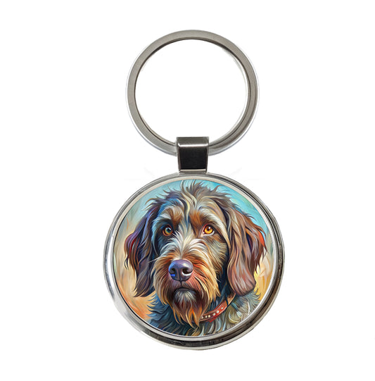 Wirehaired Pointing Griffon Dog Expressionism Art Round Metal Keychain