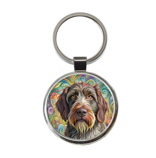 Wirehaired Pointing Griffon Dog French Bohemian Art Round Metal Keychain