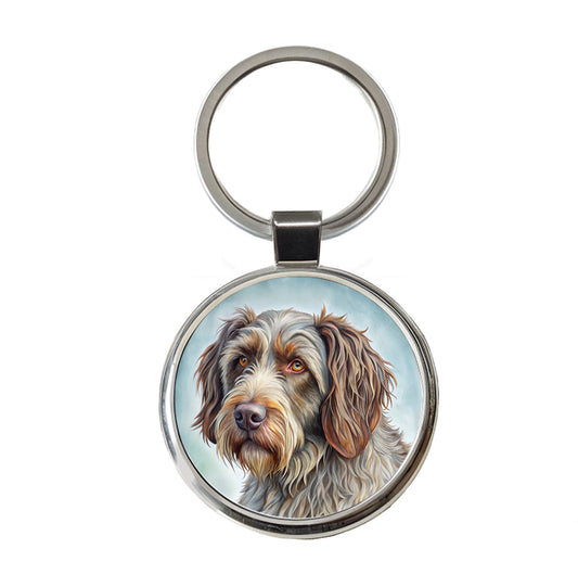 Wirehaired Pointing Griffon Dog Illustration Round Metal Keychain