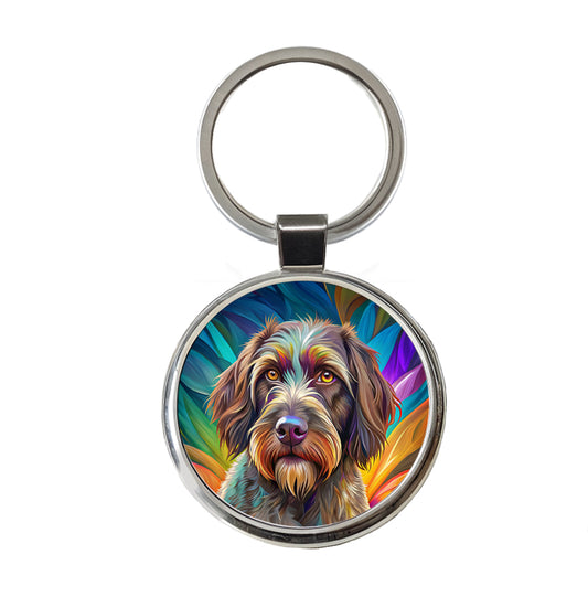 Wirehaired Pointing Griffon Dog Pop Art Round Metal Keychain