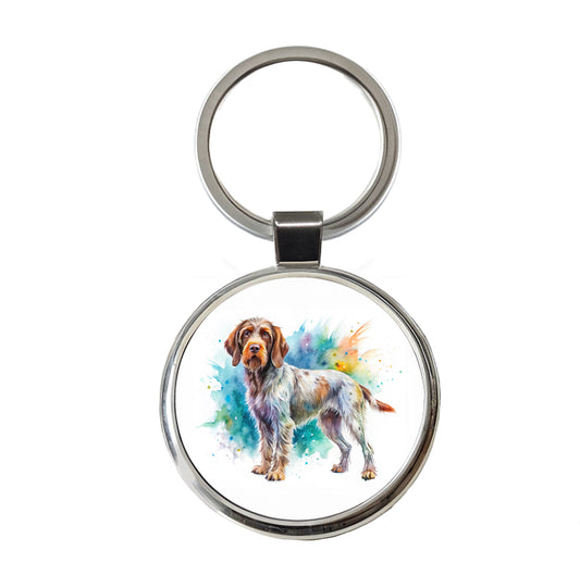 Wirehaired Pointing Griffon Dog Watercolor Style Round Metal Keychain