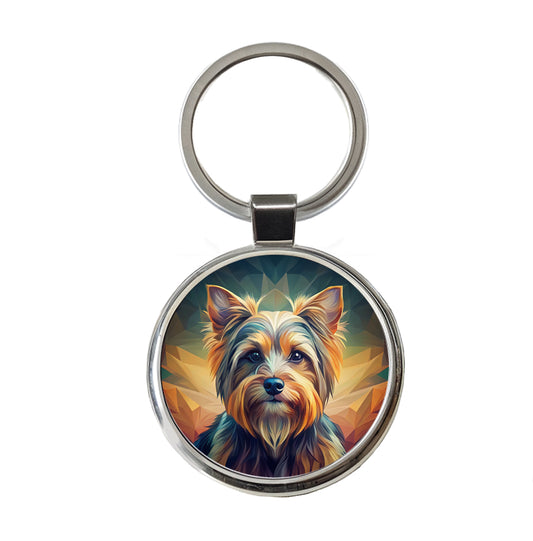 Yorkshire Terrier Yorkie Dog Abstract Stylized Art Round Metal Keychain