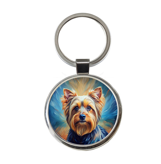 Yorkshire Terrier Yorkie Dog Expressionism Art Round Metal Keychain