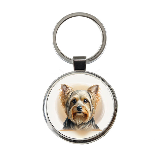 Yorkshire Terrier Yorkie Dog Illustration Round Metal Keychain