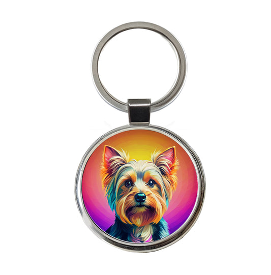Yorkshire Terrier Yorkie Dog Pop Art Round Metal Keychain
