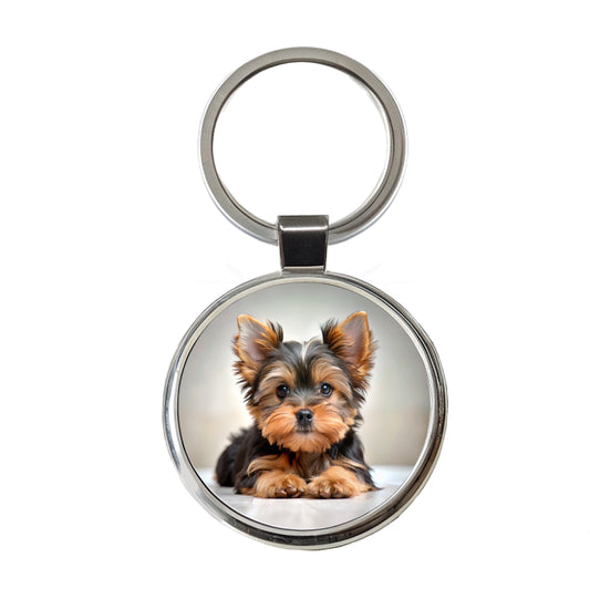Yorkshire Terrier Yorkie Dog Puppy Photo Round Metal Keychain