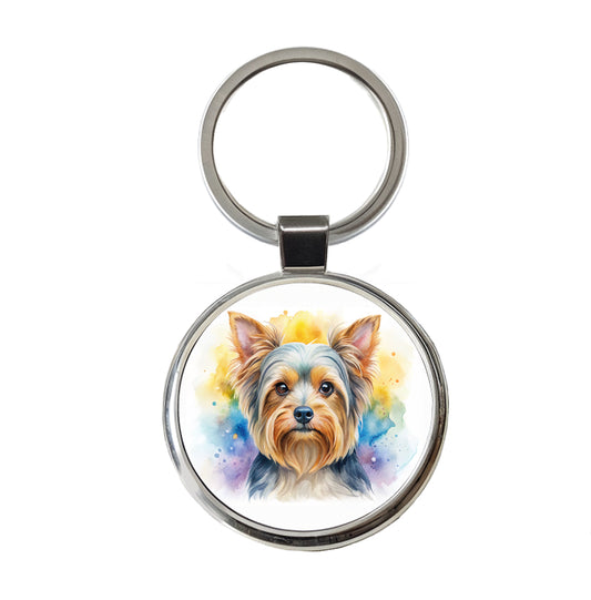 Yorkshire Terrier Yorkie Dog Watercolor Style Round Metal Keychain