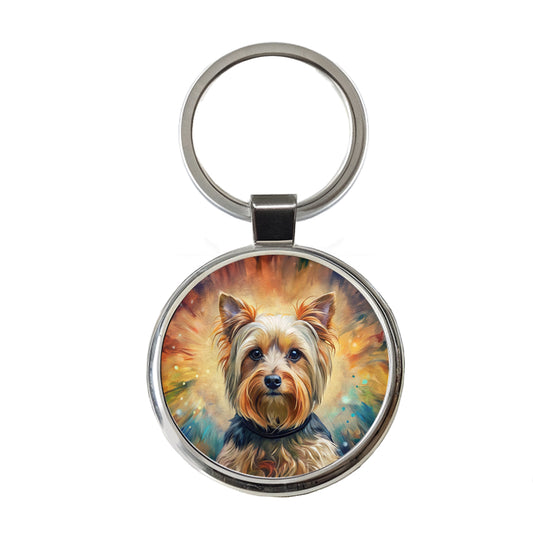 Yorkshire Terrier Yorkie French Bohemian Art Round Metal Keychain