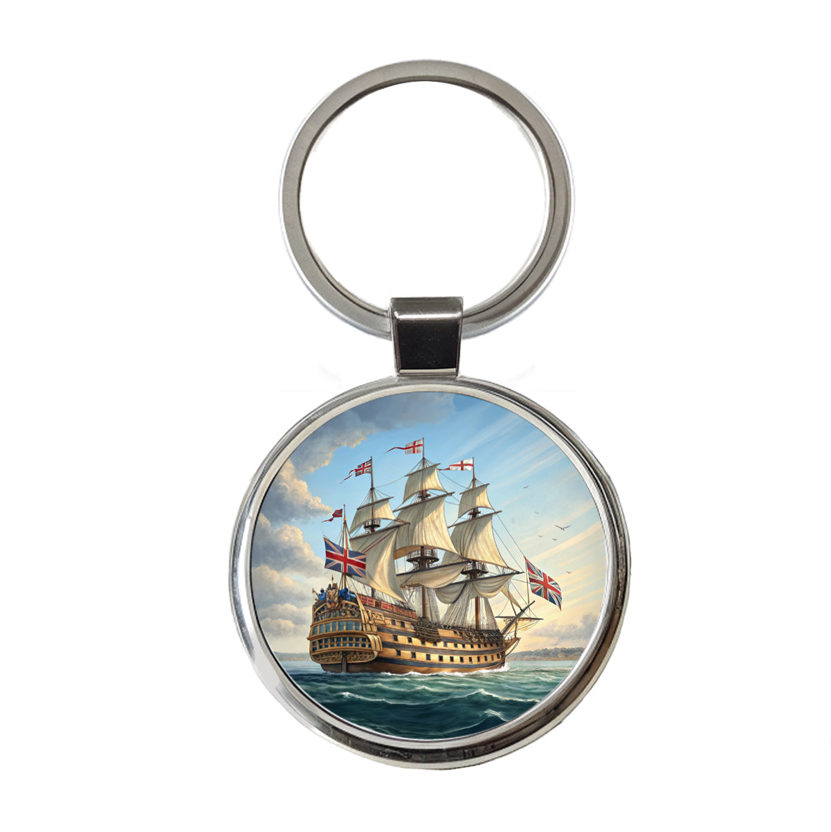 18th Century Warship British Sailing Ship Of The Line Round Metal Keychain