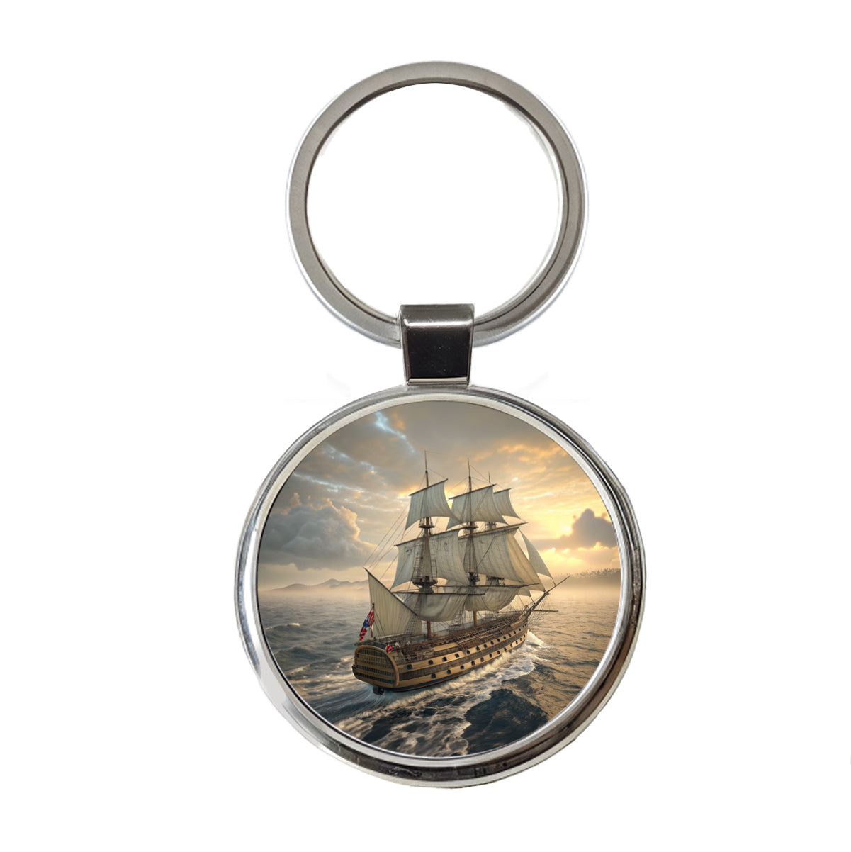 18th Century Warship Ship Of The Line At Sea Round Metal Keychain