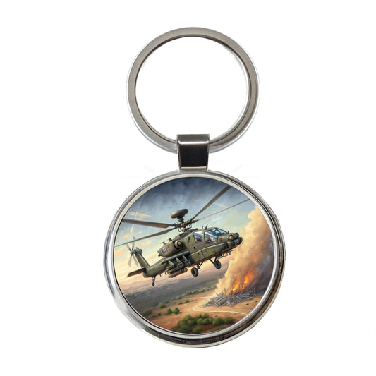 Apache AH-64 Attack Helicopter US Army Round Metal Keychain