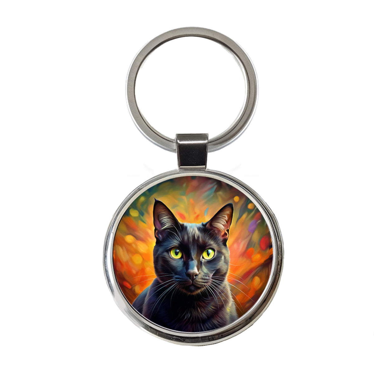 Black Cat Colorful Contemporary Style Art Round Metal Keychain