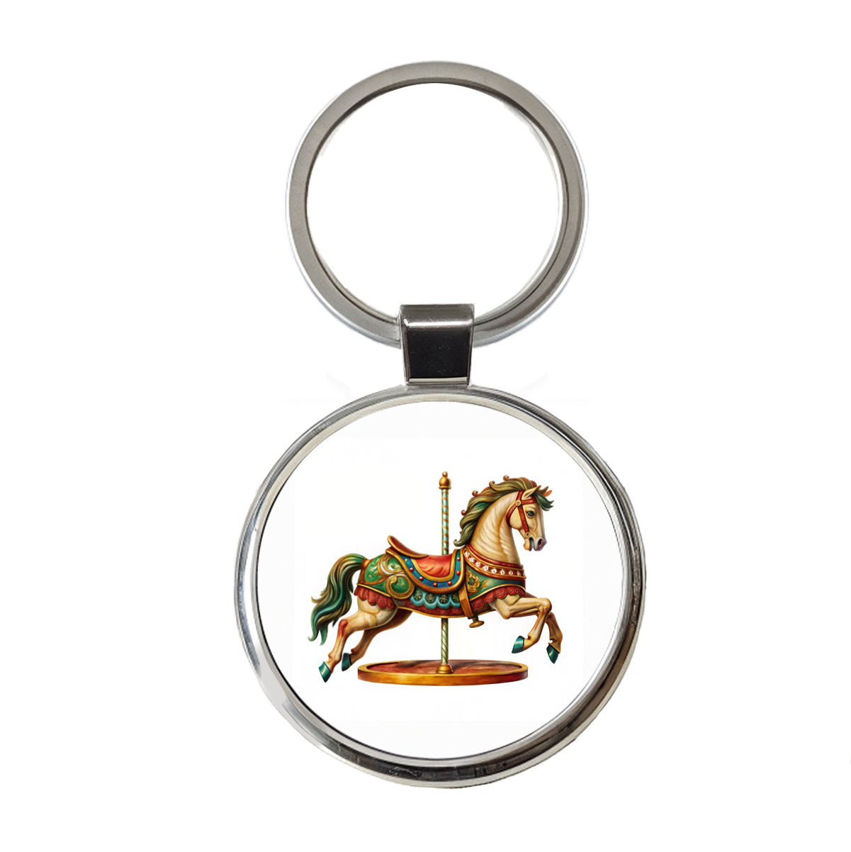 Carousel Horse Round Metal Keychain