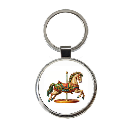 Carousel Horse Round Metal Keychain