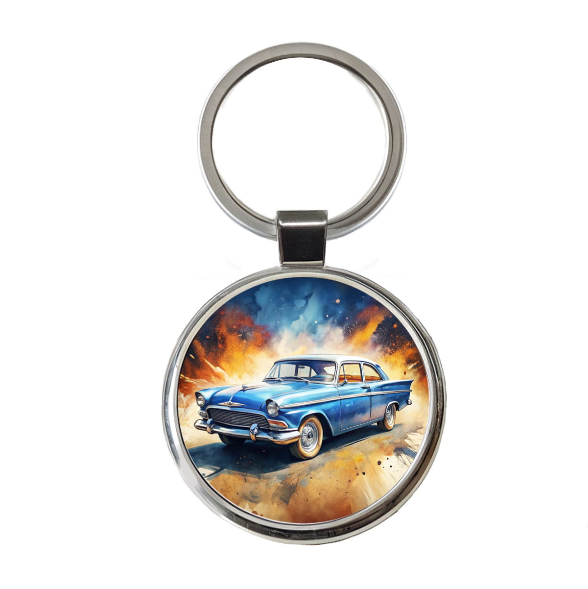 Classic Retro Car Art Round Metal Keychain