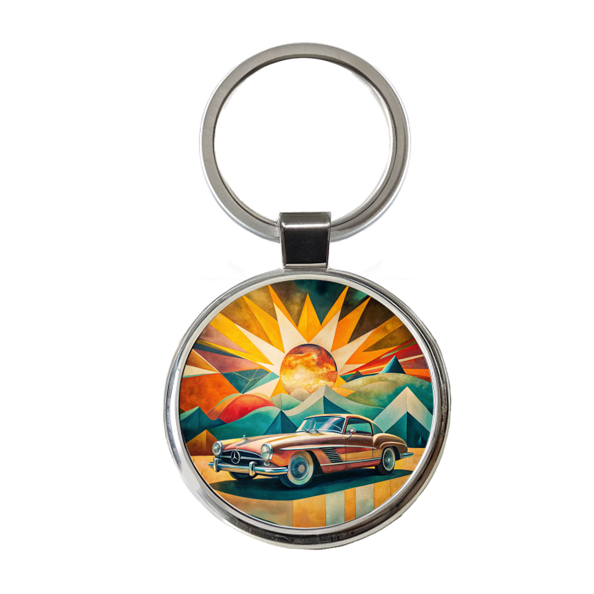 Classic Retro German Car Art Round Metal Keychain