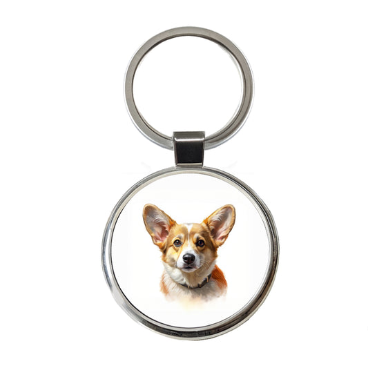 Corgi Cute Face Illustration Round Metal Keychain