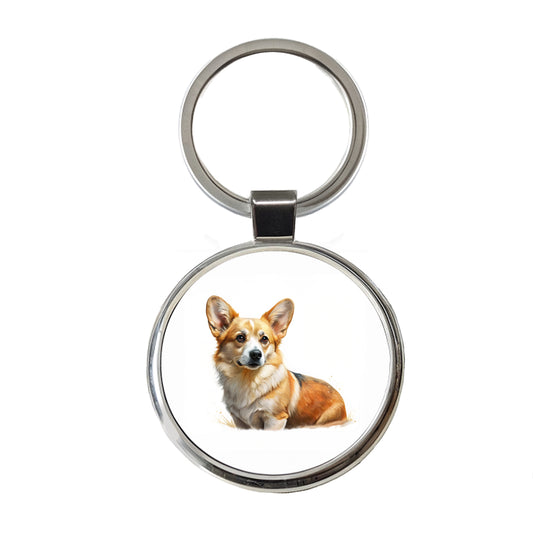 Corgi Cute Illustration Round Metal Keychain