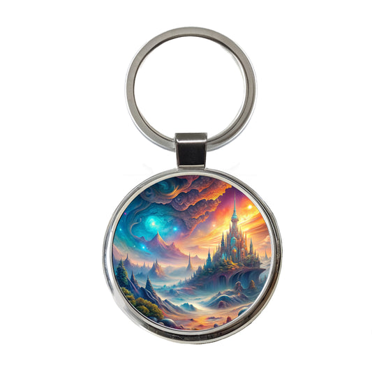 Fantasy World Abstract Art Round Metal Keychain