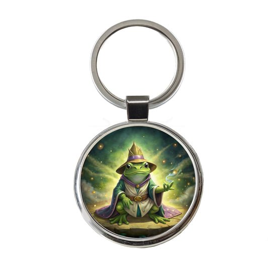 Frog Wizard Round Metal Keychain