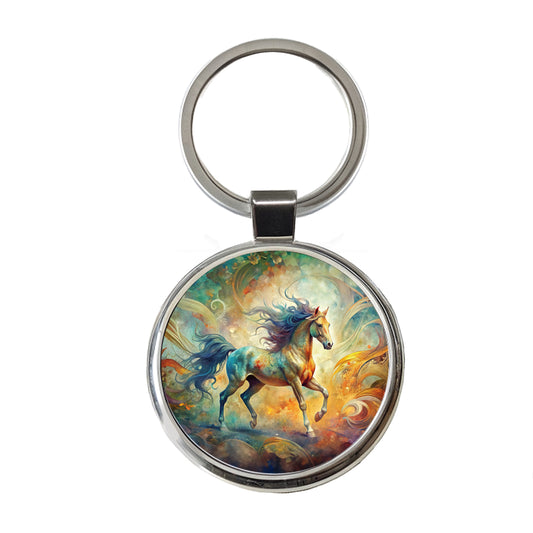 Galloping Horse Abstract Art Round Metal Keychain