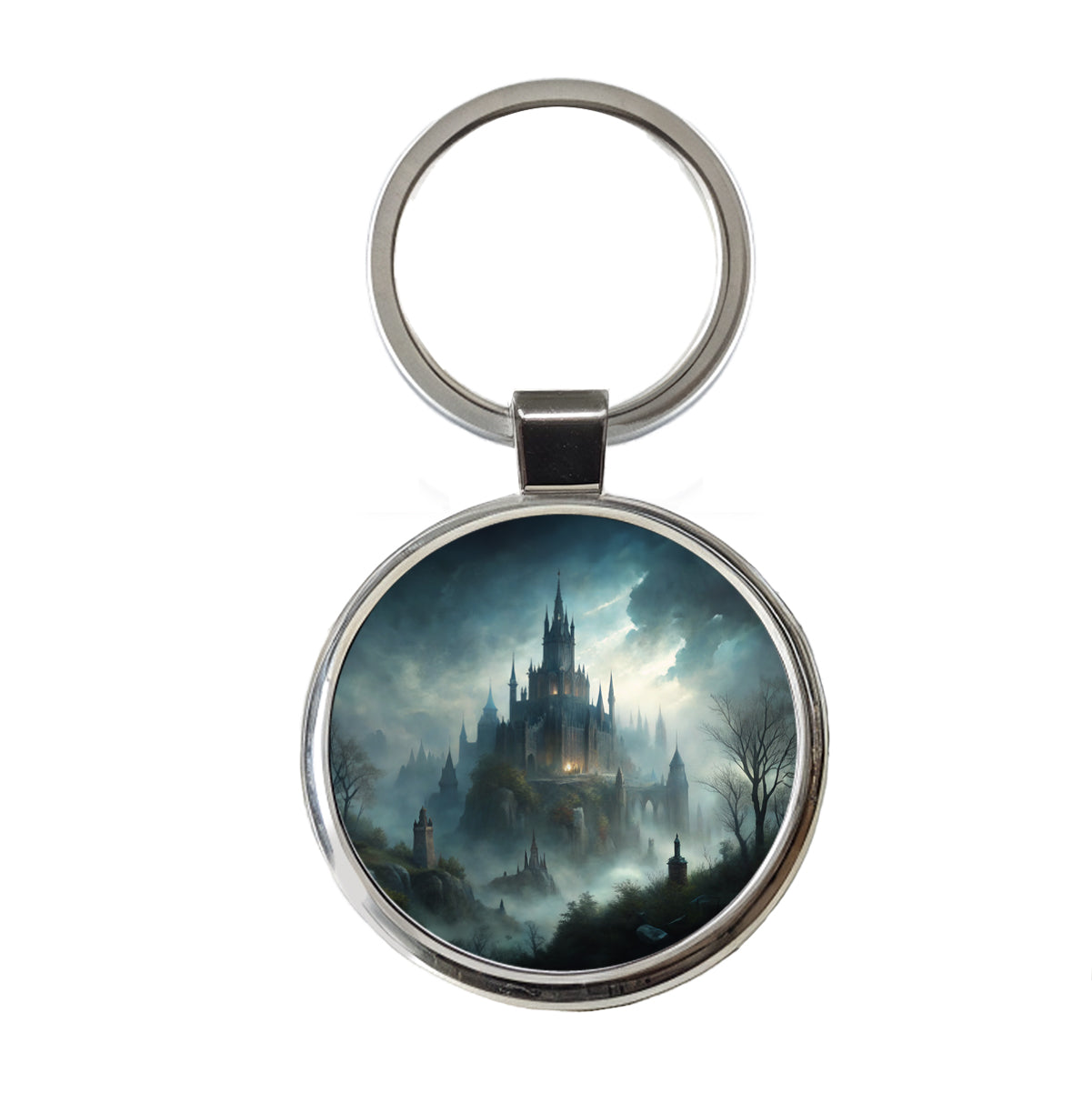 Gothic Horror Castle Round Metal Keychain