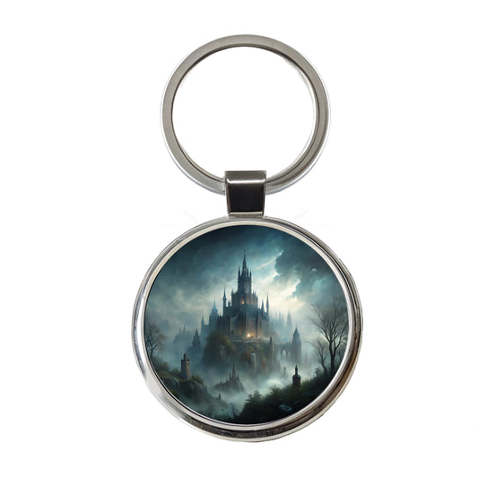 Gothic Horror Castle Round Metal Keychain