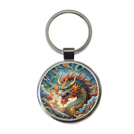 Japanese Asian Spirit Dragon Art Round Metal Keychain