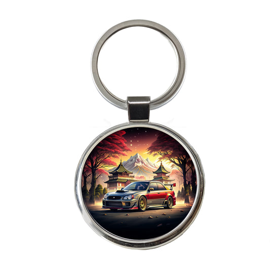 Japanese JDM Tuner Car Art Landscape Round Metal Keychain