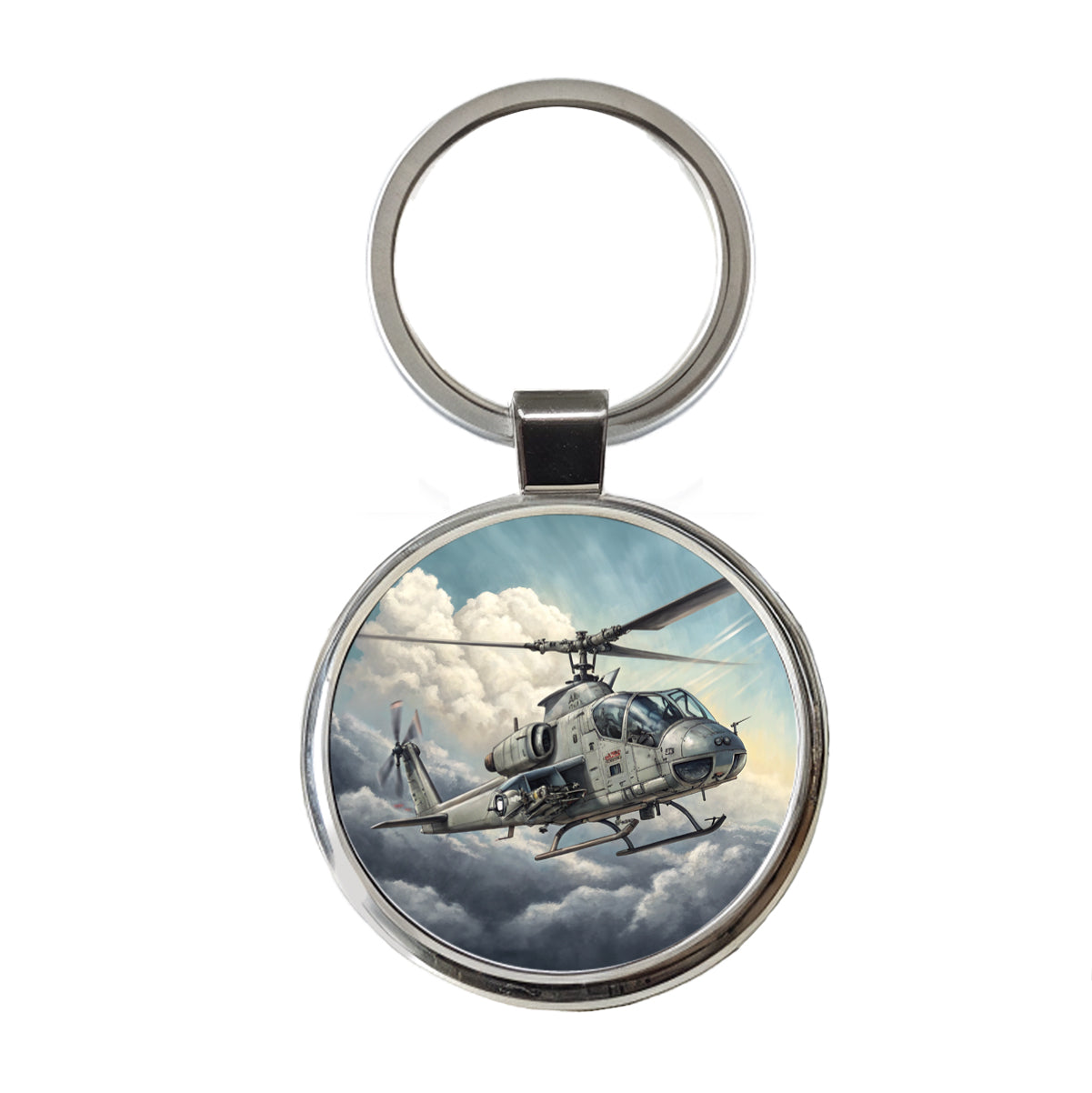 Military Attack Helicopter In Flight Round Metal Keychain